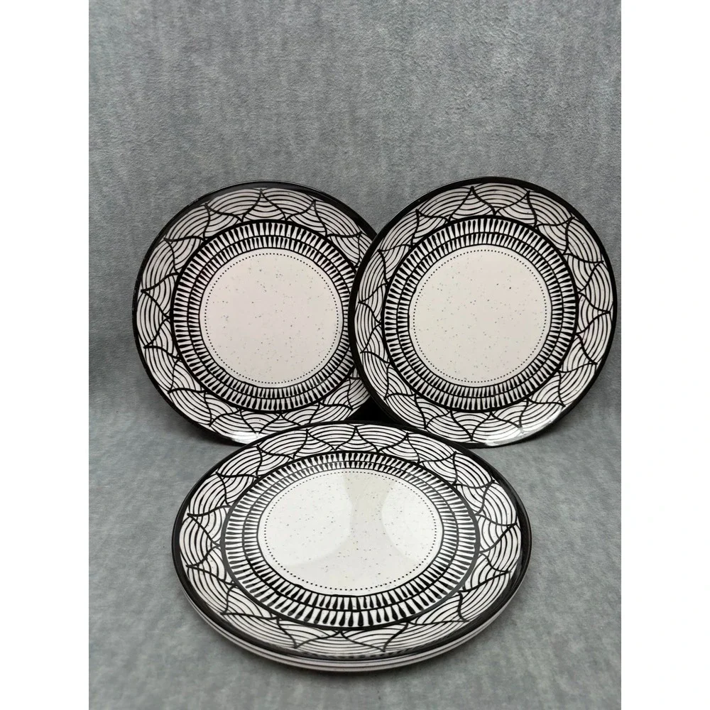 Rachel Roy Dinner Plates‎ Set of 4 Black White Melamine 11